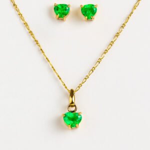 Juego dije y topos en oro de 18K - Corazón. Esmeraldas