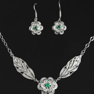 Juego en plata 950 flor gargantilla y aretes