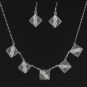 Juego en plata 950 cuadros gargantilla y aretes