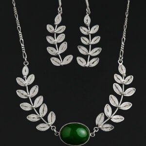 Juego en plata 950 Hojas Gargantilla aretes