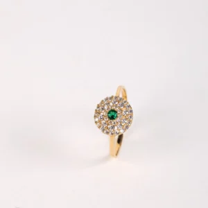 Anillo En Oro 18K Amarillo Circones Blancos Y Verde