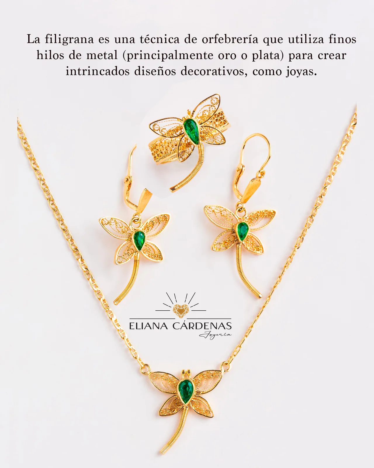 Set gargantilla, aretes libélula filigrana oro amarillo 18K esmeraldaana cardenas joyeria 1 Set gargantilla, aretes libélula filigrana oro amarillo 18K esmeraldaana cardenas joyeria